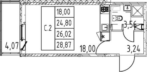 Квартира студия 24.8 м², 1/12 эт., ЖК «Полис ЛАВрики»